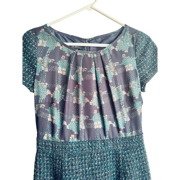 Talbots Tweed Teal Navy Abstract Top Pencil Dress sz 2 - Picture 5 of 6